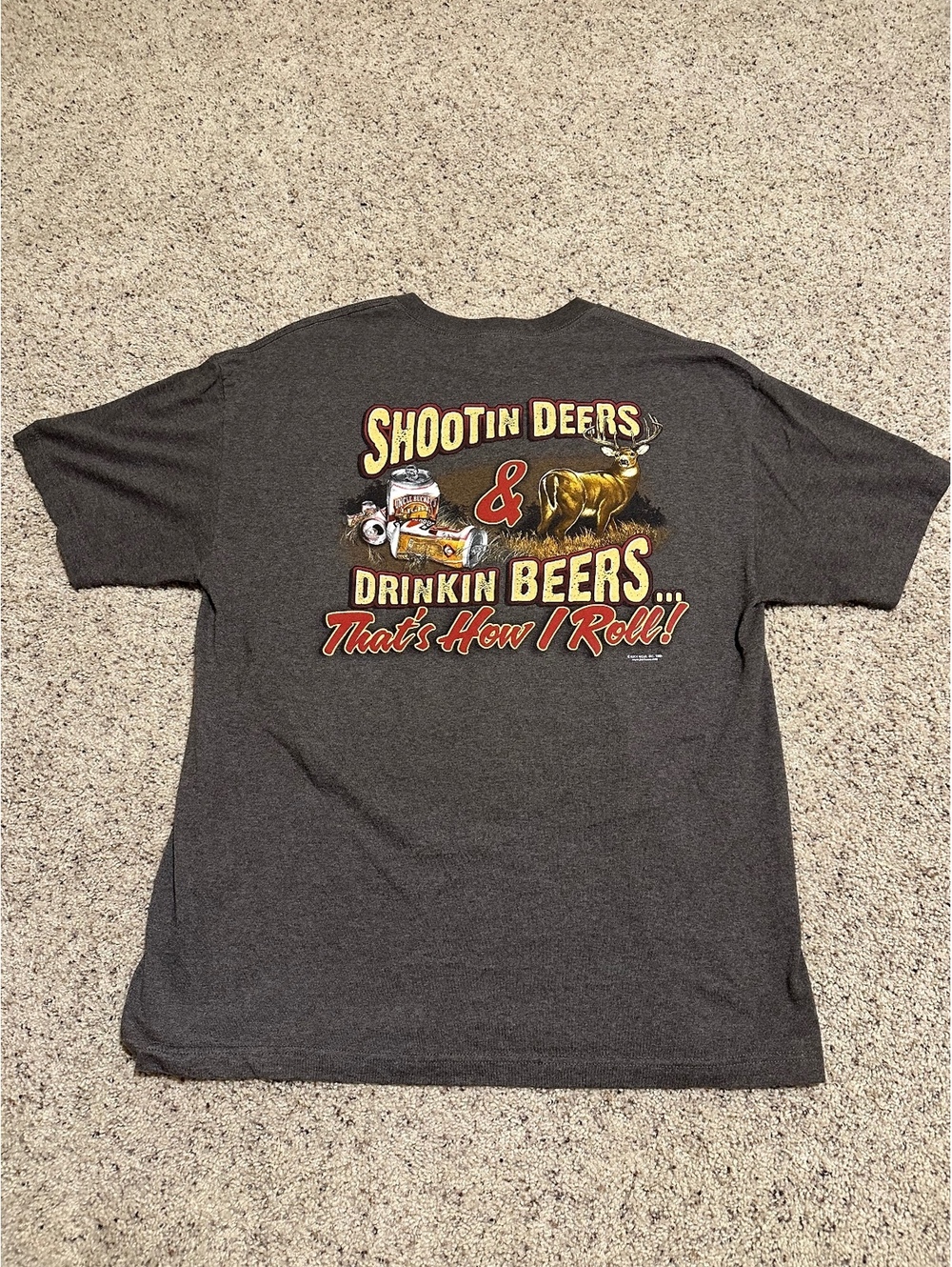 Buck Wear XL Gray Graphic T-Shirt Shootin Deers Drinkin Beers